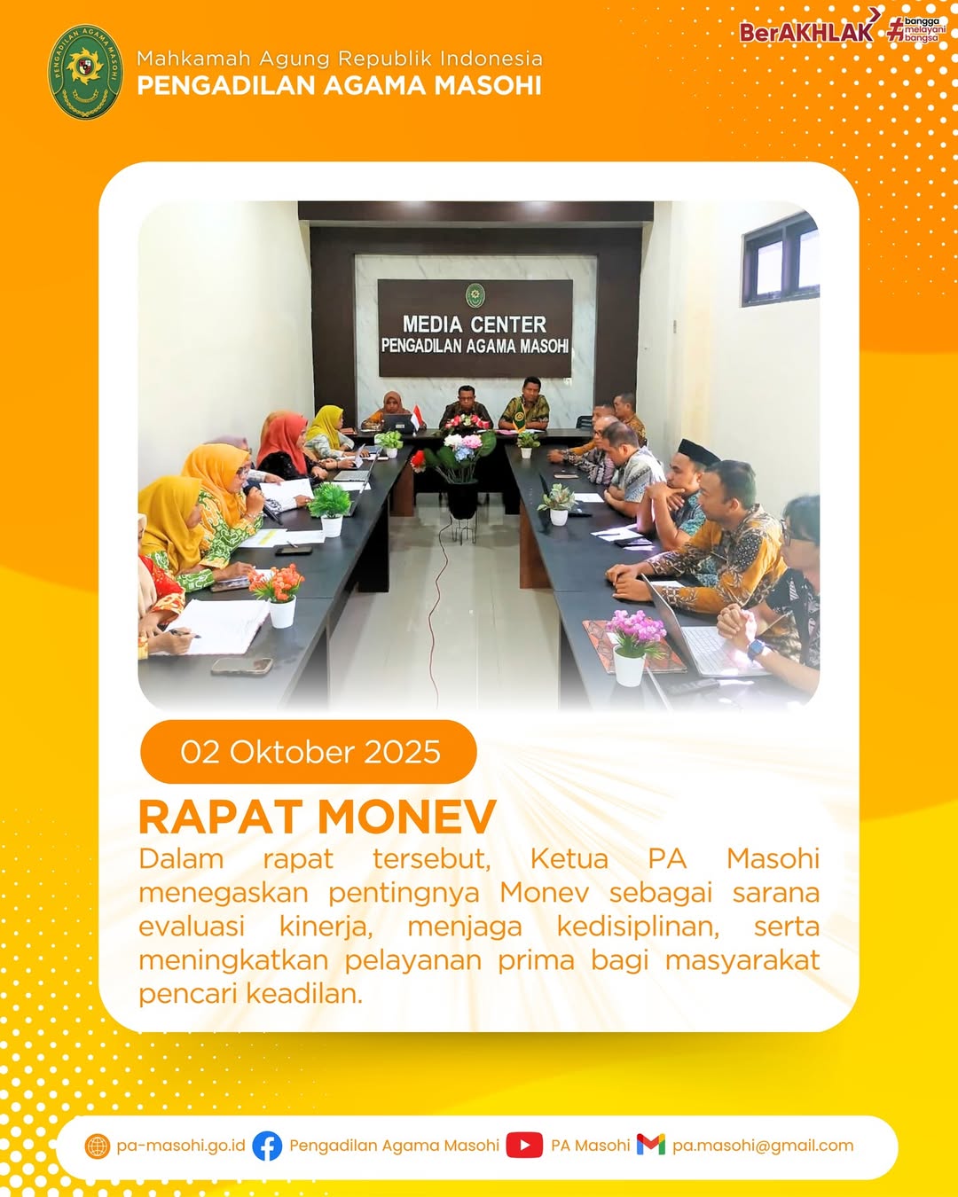 Masohi 02 Oktober 2025 Pengadilan Agama Masohi melaksanakan rapat Monitoring dan Evaluasi Mo