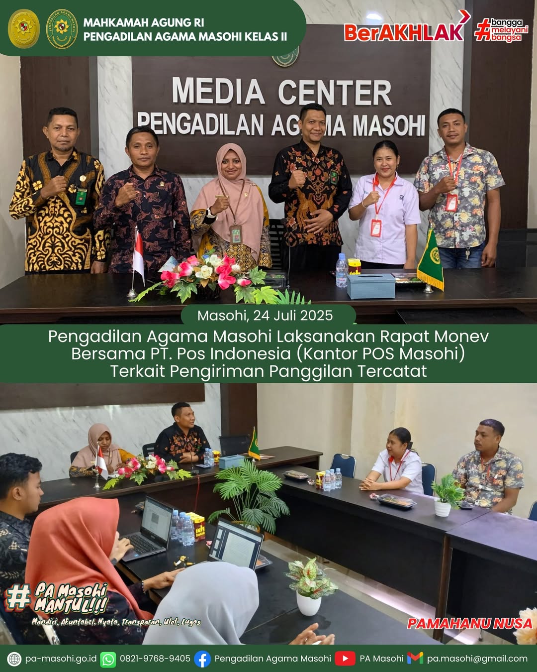 Masohi Pengadilan Agama Masohi menggelar rapat monitoring dan evaluasi monev bersama PT. Pos