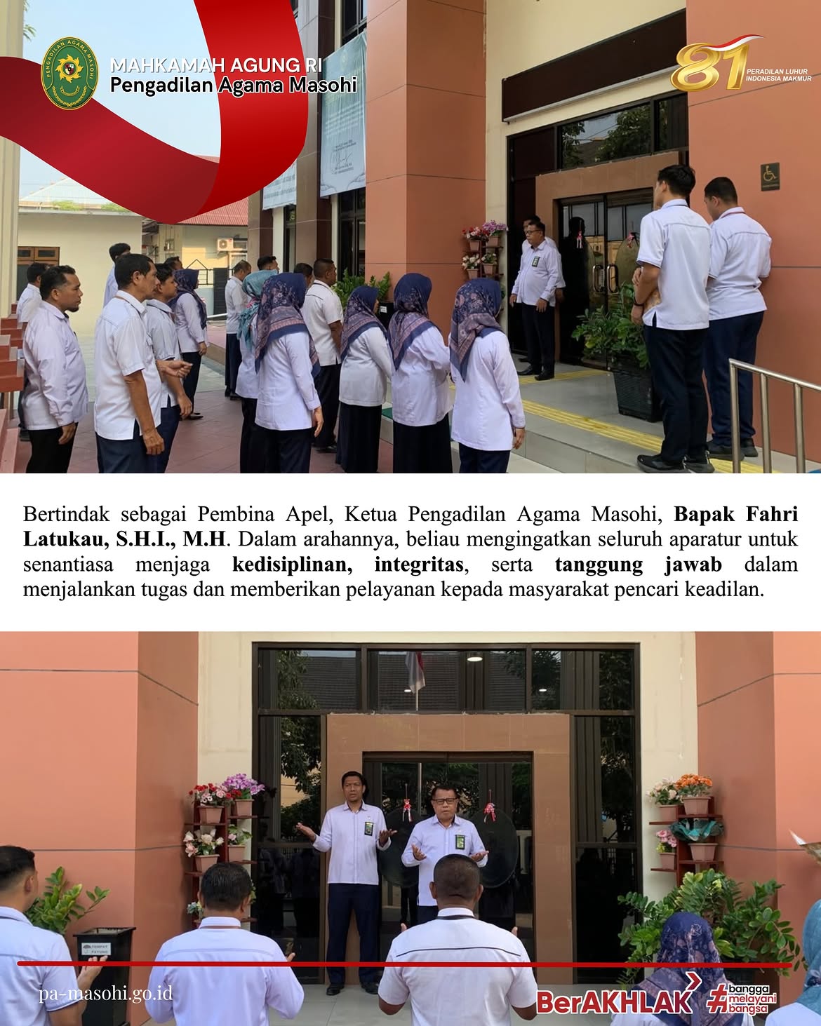 Masohi 28 September 2026 Pengadilan Agama PA Masohi melaksanakan Apel Senin Pagi pada Senin