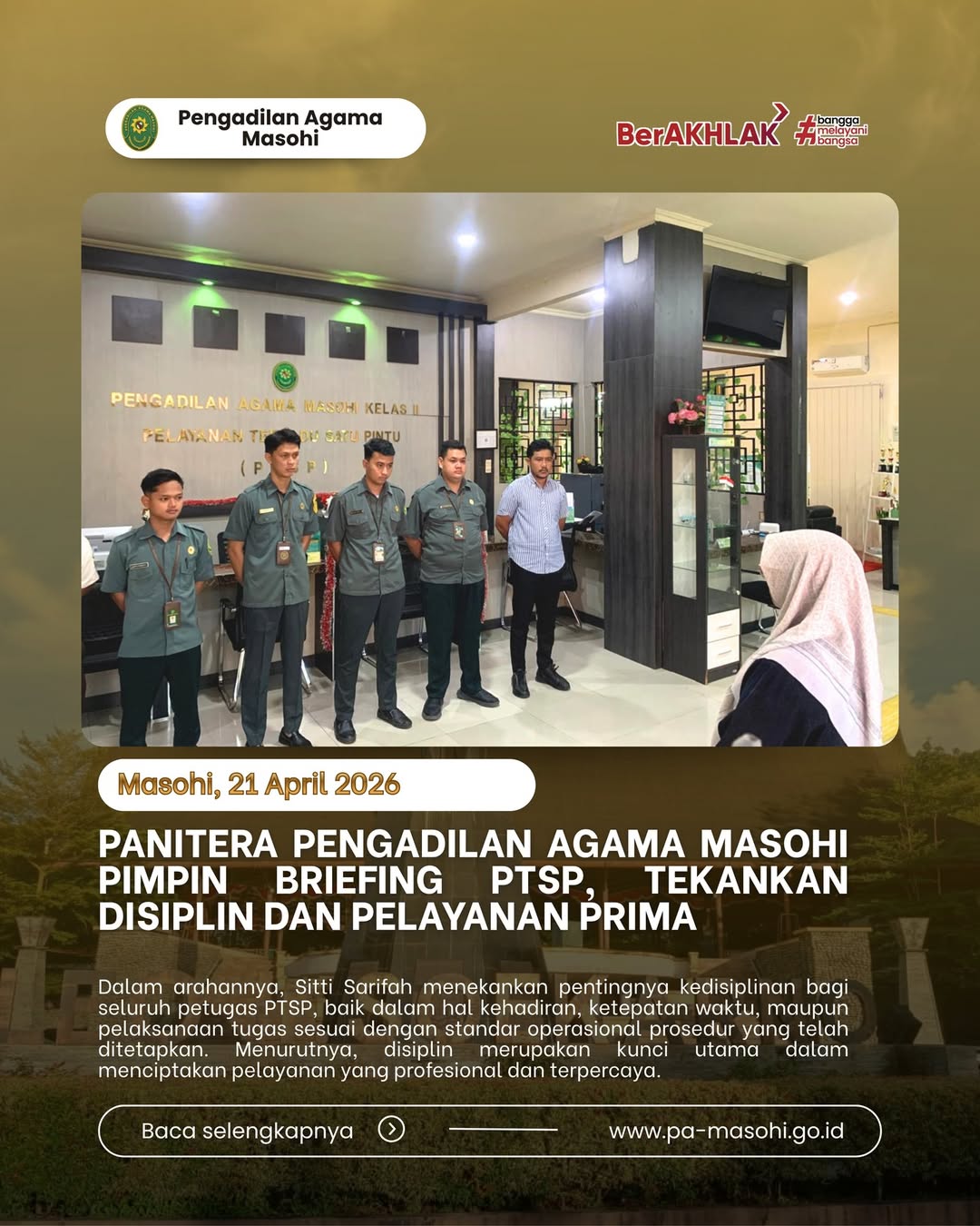 Masohi 21 April 2026 Pengadilan Agama Masohi melaksanakan kegiatan briefing Pelayanan Terpadu