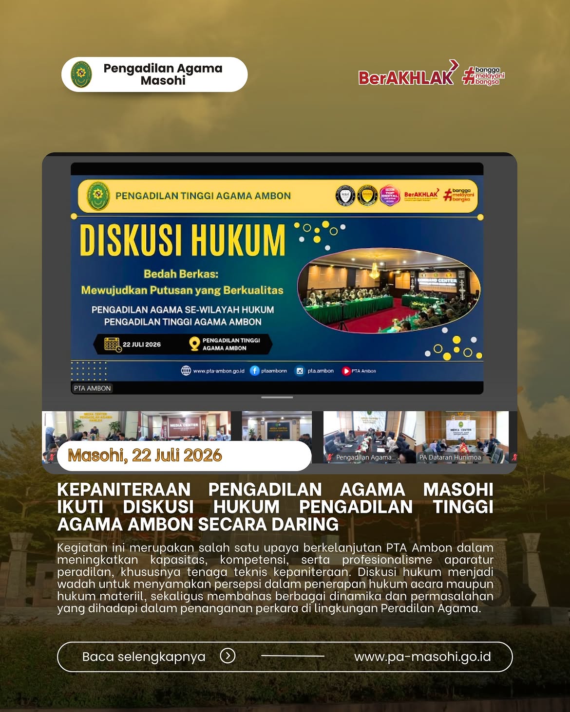 Masohi 22 Juli 2026 Kepaniteraan Pengadilan Agama Masohi mengikuti kegiatan Diskusi Hukum yan