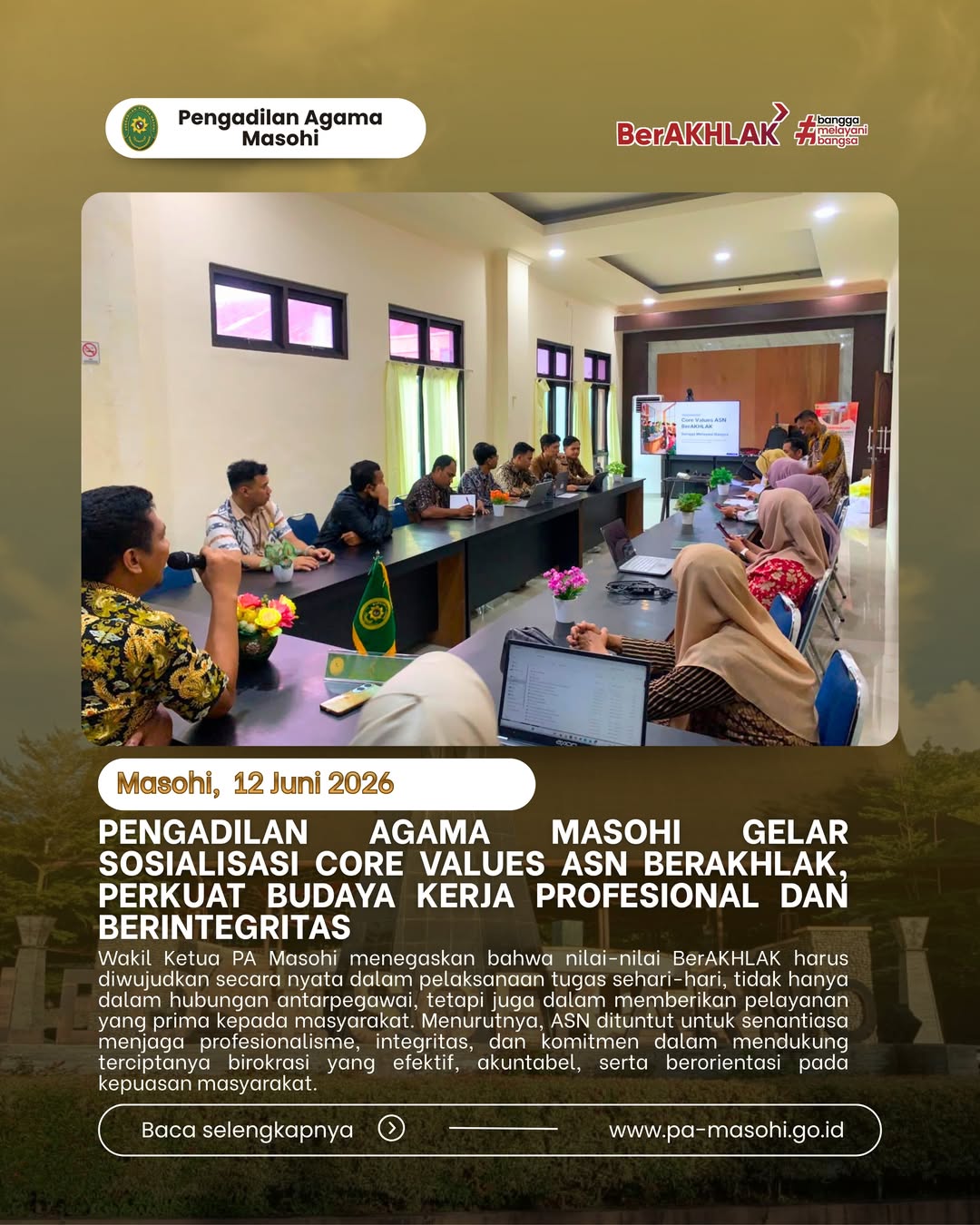 Masohi 12 Juni 2026 Pengadilan Agama Masohi melaksanakan Sosialisasi Core Values ASN BerAKHLA